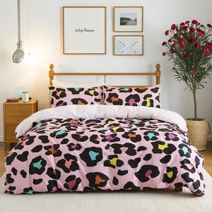 Pink Leopard Print Modern Bedding Set, Breathable and Super Soft, Includes 1 Duvet Cover Without Filler and 2 Pillowcases Without Filler, Suitable for All Seasons