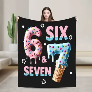 Six Seven Ice Cream Drip Cool Meme 67 Funny Number Blanket - 40"x30" Thick Flannel Bedspread with 67 Number Design, Soft Warm All-Season Bed Cover &, Meme-Themed Gift for s & Room Decor