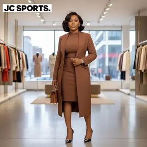 Elegant Women’s Two-Piece Set with Long Blazer Coat and Long Dress – Full-Sleeve Formal Streetwear Suit, Perfect for Office Work/OL Outfits, Winter Collection 2025, African-Style Fashion, Women’s Professional Attire