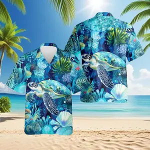 Turtle Coral Hawaiian Shirt, Sea Turtle Aloha Shirt, Ocean Reef Button Down, Tropical Beach Vacation Outfit, S-5XL#TikTokMadeMeBuyIt#AmericanStyle#250Years#Casual Outfit#TrendyTee