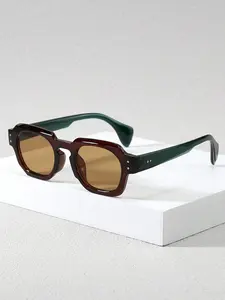 Unisex Vintage Rectangular Sunglasses, Trendy Casual Sunglasses for Everyday Use, Fashion Accessories for Outdoor Activities