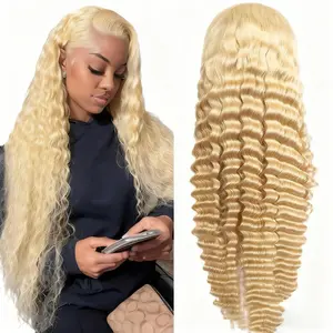 613 Lace Front Wig Human Hair 13X6 Transparent Lace 180% Density Blonde Deep Wave Free Part Wig for Women Gift For GF