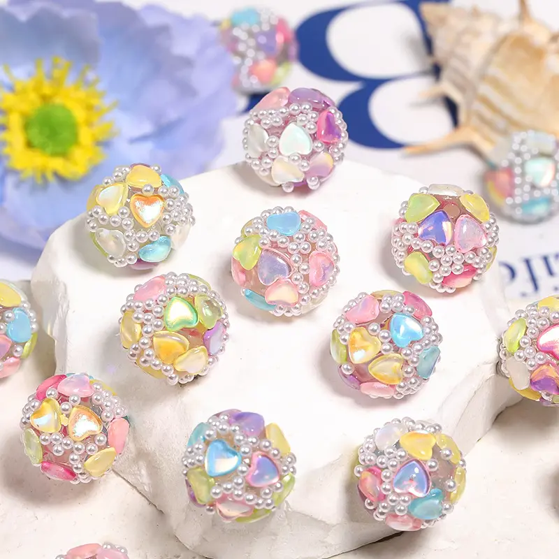 Heavy Industry Color Mermaid Heart Rhinestone, Pearl Rhinestone Ball DIY Phone Chain, Cute Beads, Beaded Pen Accessories & Beading Materials, Wholesale