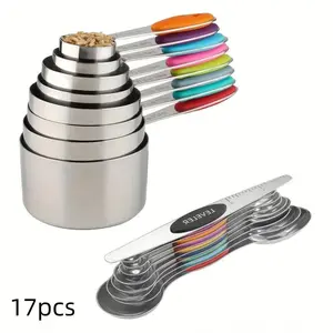 Stainless Steel Measuring Cup & Spoon Set, 9/17/23pcs Colorful Double-sided Magnetic Measuring Cup & Spoon Set, Kitchen Utensils for Dry and Liquid Ingredients, Baking, Kitchen Gadgets