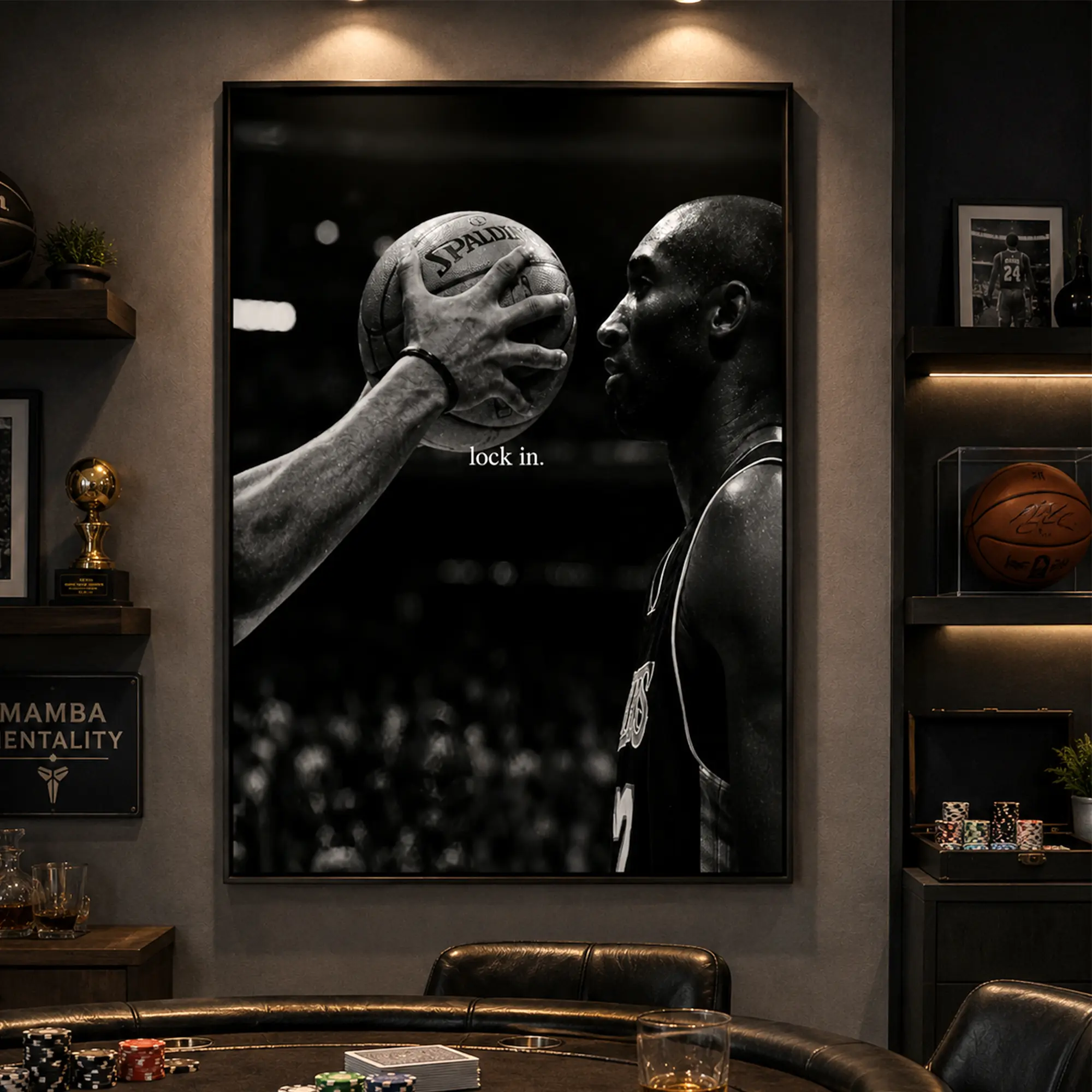 Kobe Bryant Lock-In Motivational Basketball Canvas Poster, Artistic Print Design, Black & White Athlete Mindset Picture Image Prints, Gym & Above Bed Wall Decor, Bedroom Decoration Gift for Basketball Fans