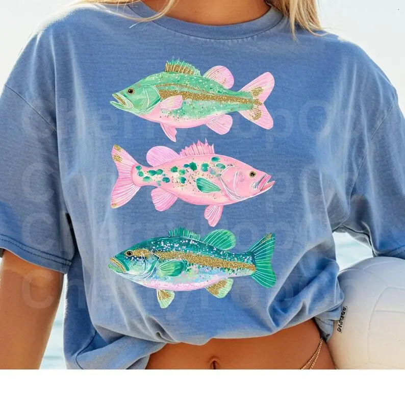 Preppy Fish Shirt, Bass Coastal Beach Tee, Ocean Summer T-Shirt, Fishing Graphic Shirt, Preppy Aesthetic Tee, Lake Trip Outfit