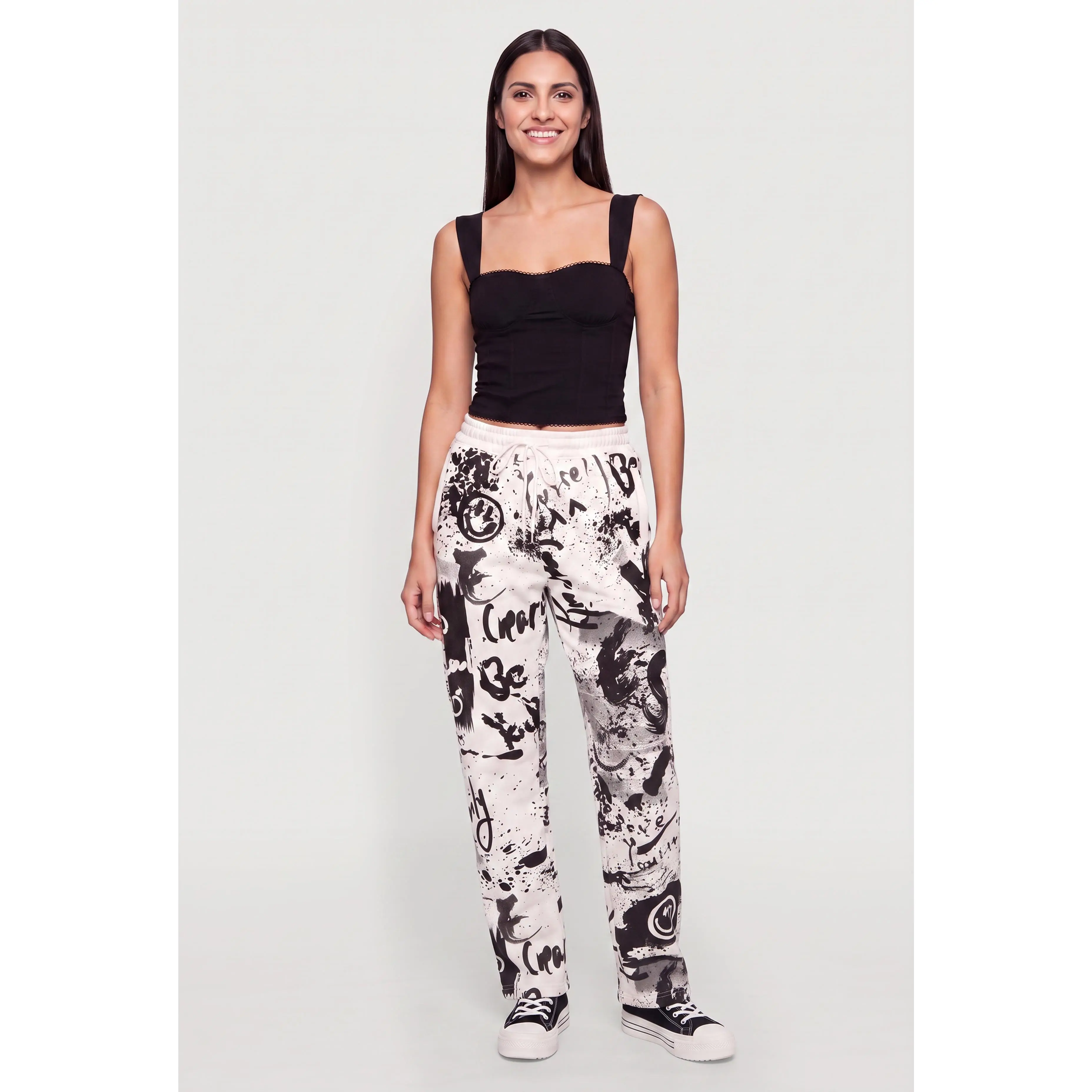 Graffiti Print Fleece Sweatpants