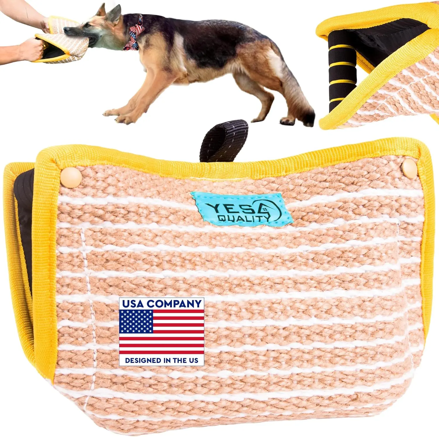 YES4QUALITY Durable Dog Bite Wedge 13x10 Inches, Safe Biting Pillow w/ 2 Comfy & Strong Handles, Tough Jute Tug Toy for Med to Large Dogs, Ideal for Tug of War, K9, IPO Schutzhund & Puppy Training