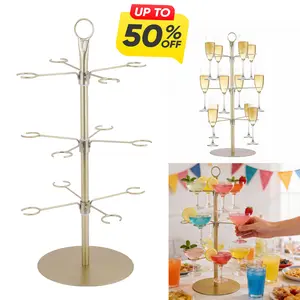 3 Tier Countertop Wine Glass Holder with 12 Slots Floating Sight Champagne Flute Holder for Champagne Martini Margarita Cups NEW