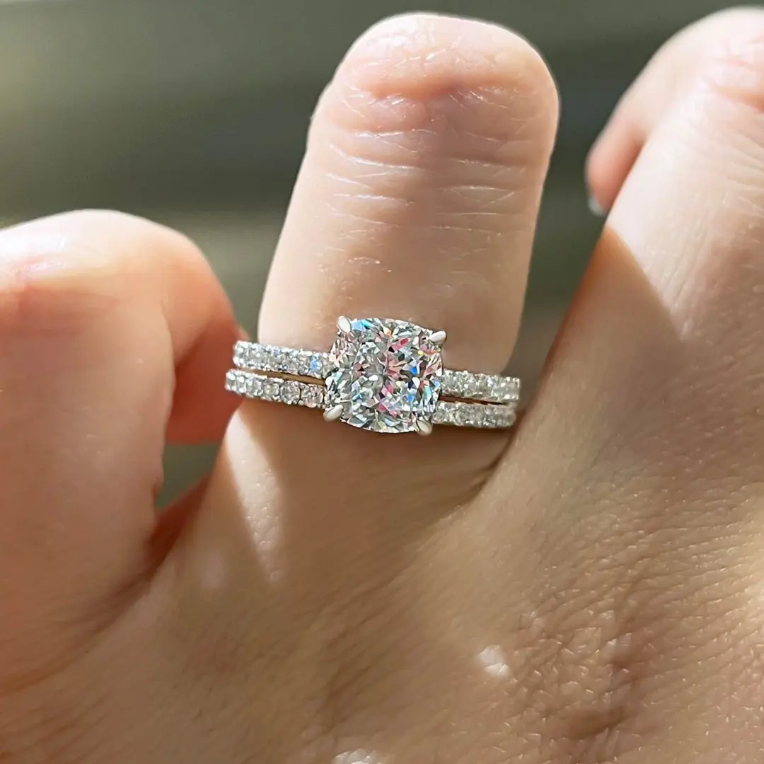 Maxine Excellent 2.0ct Cushion Cut Engagement Ring Set,Bridal Ring Set,5A Cubic Zirconia Women's Ring Jewelry,Wedding Ring Set for Daily,Travel,Proposal,Birthday,Anniversary, Matching Rings, Fashion Engagement Rings