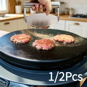 2-piece hamburger press and meat tenderizer set, stainless steel hamburger patty maker with ergonomic handle, tenderizer needle tool, perfect for home kitchen, outdoor barbecue, and barbecue season