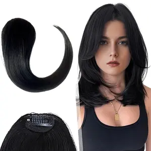Women's Side Bang Clip-In Hair Extensions, 2-Piece Basic Straight Synthetic Extensions, 15g 18-20cm, Soft Natural Look with Thickening Effect, for Daily & Festival Use, Ideal for Outdoor Summer Vibes