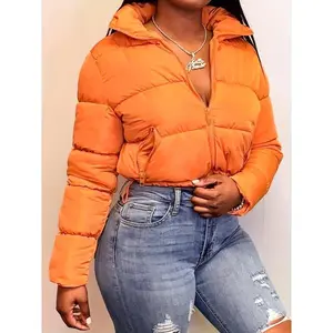 Zipper Warm Puffer Jackets For Winter Hiking Ski, Solid Color Crop Puffer Coat, Women's Clothing for Koningsdag/King's Day Collar Womenswear Tops Hoodie (Sportswear Set)