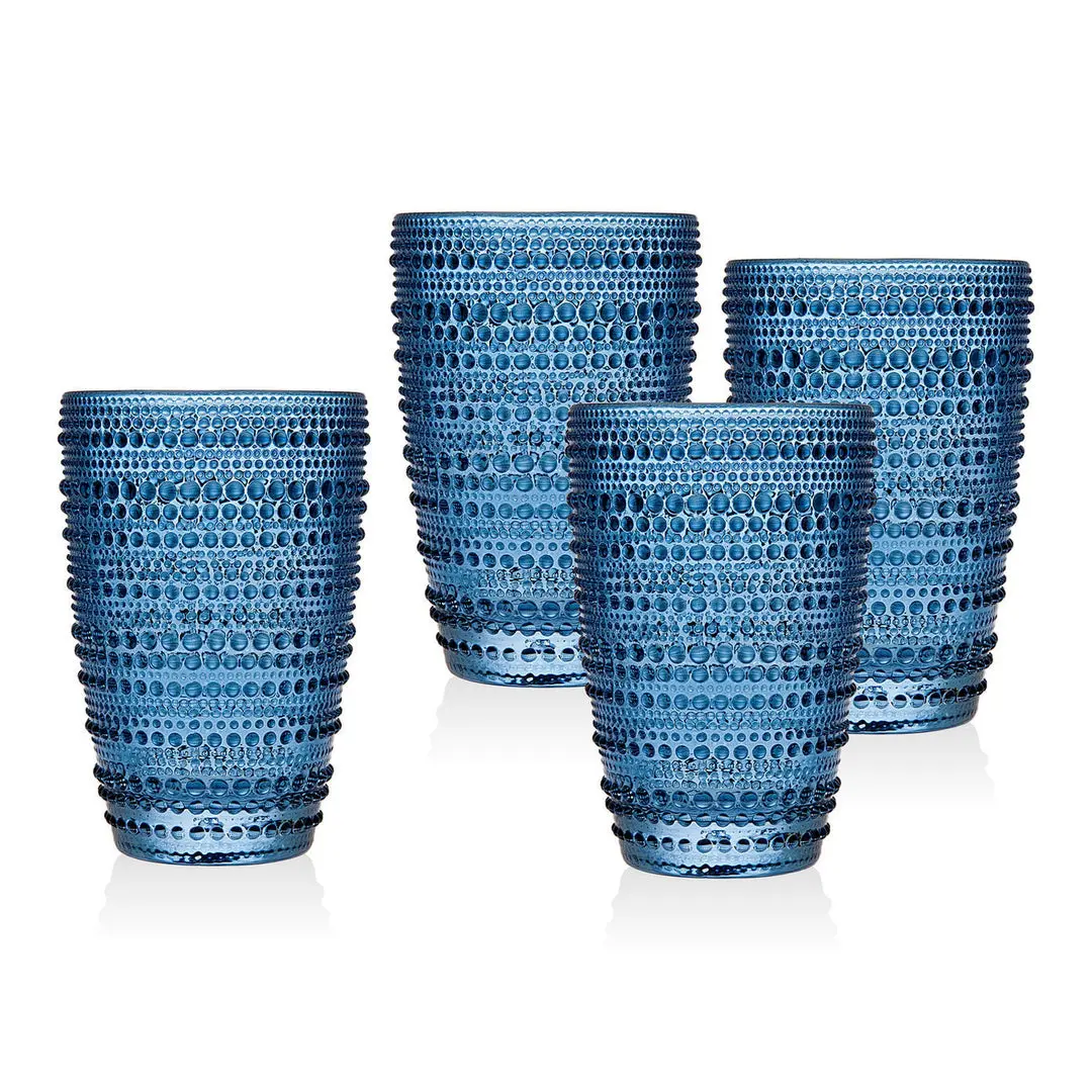 212 MAIN Unleaded Crystal Highball Glasses - Set of 4 Decorative Glasses, Machine-Made Kitchenware Drinkware, Contemporary Look, Textured Beads, Dishwasher-Safe Beverage Serving Cups, Decorative Glass