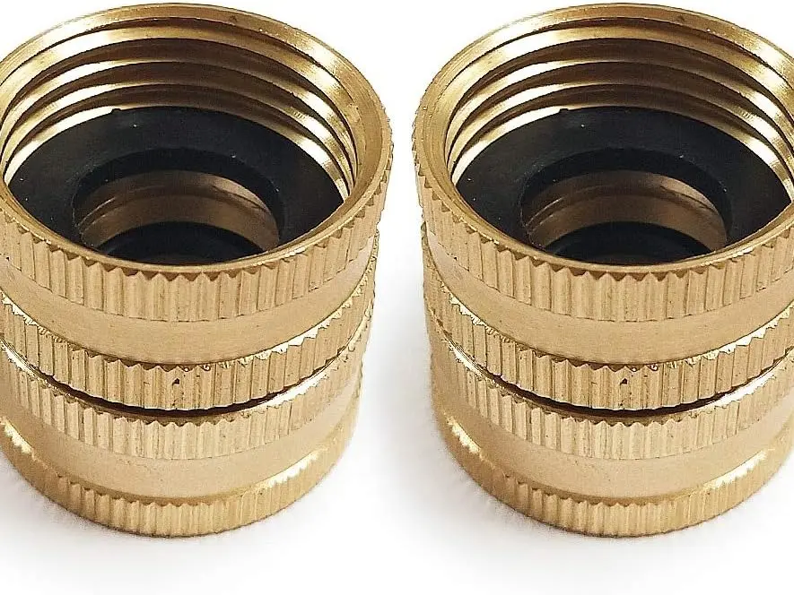 2 Pack 3/4" Brass Garden Hose Connector with Dual Swivel for Male Hose to Male Hose, Double Female