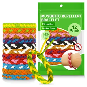 12 Pack Double Color Mosquito Repellent Bracelets PU Leather Insect Repellent Bands for Kids Adults Outdoor Camping Hiking Travel