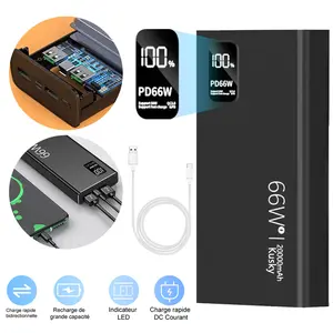 Power Bank – USB-C Portable Charger with Built-In Cables, LED Display, Micro USB & Type-C Input