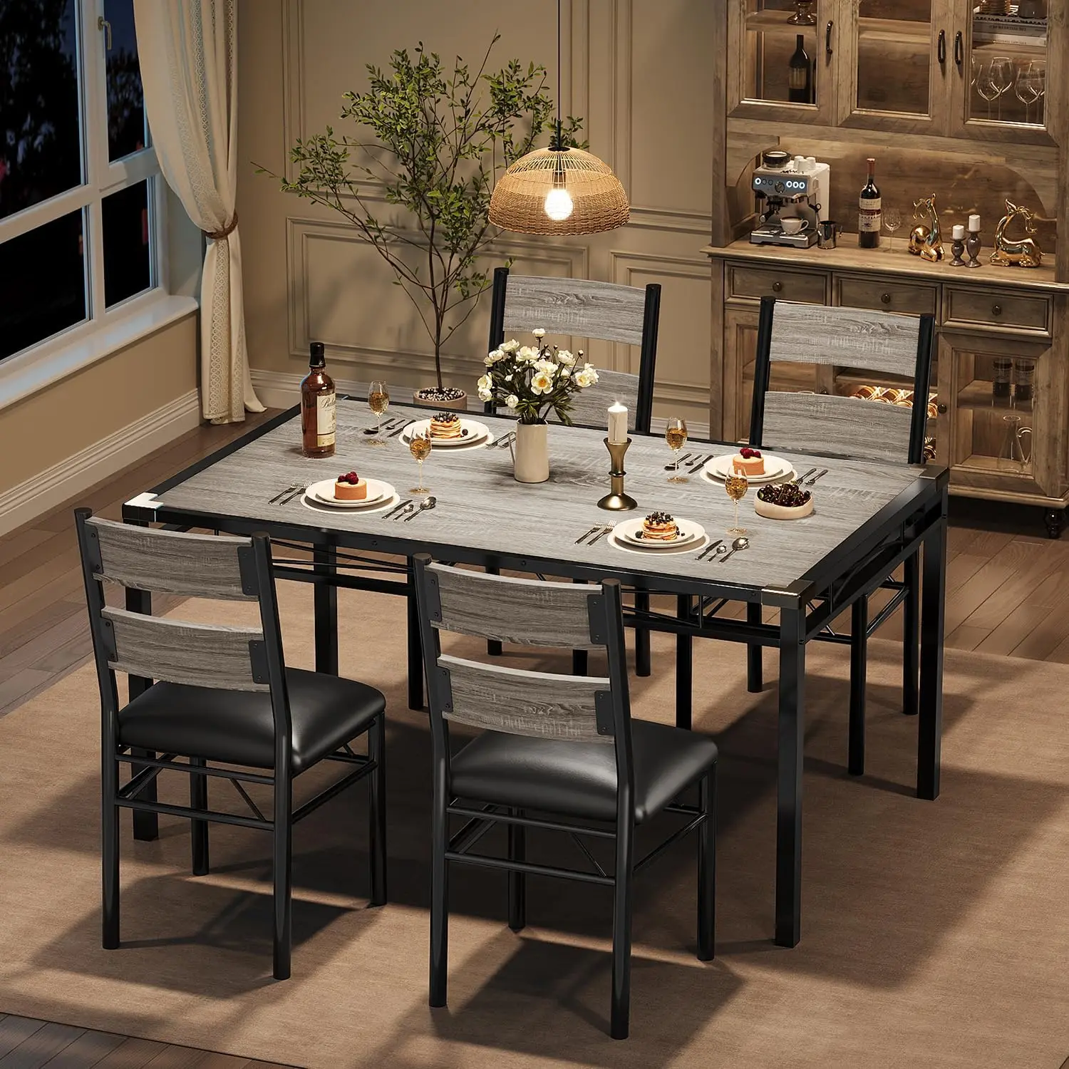 Table and 4 Chairs grey