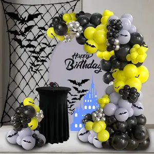 143pcs Bat themed party balloon arch set, Balloon Garland, 10 inch 5-inch retro haze gray black yellow latex balloons paired with 3D Bat sticker set, perfect for Bat themed birthday parties, Halloween parties, and quirky party decorations