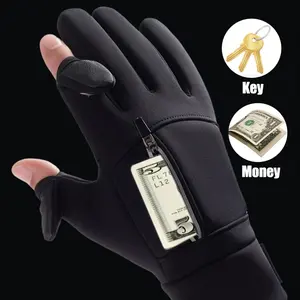 [Windproof |   Cold-Resistant] Windproof Cold-Resistant Winter Gloves |   Touchscreen Thermal Insulated for Cycling Running Fishing Hunting |   Adjustable Flip-Top Non-Slip Grip Men & Women Outdoor Sports (Black) Smartphone Devices Weather Protection