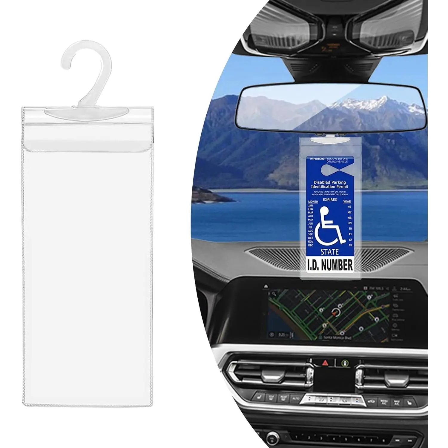 Handicap Placard Holder, 11.6" x 5" Ultra Transparent Disabled Parking Permit Placard Protector with Plastic Large Hanger, Automotive Disabled Placard Protective Cover