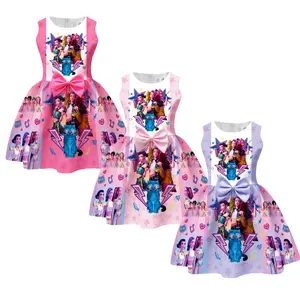 SHUJUAN Girls' K-Pop Huntrix Character Print Dress, Cute Cartoon Pattern, Fitted Design, Moderate Fabric, All Seasons Wear