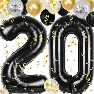 20th Birthday Decorations for Men, 40 inch 20 Balloon Numbers, 18 count 12 inch 20th Birthday Decoration Balloons for 20th Men Women Birthday Anniversary Party Decoration