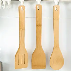 3pcs Kitchenware Set Bamboo Spatula Spoon Non-Stick Cooking Spatula Bamboo Spatula Wooden Cooking Utensils Kitchen Cooking Accessories