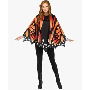 Monarch Butterfly Poncho - Black/Orange - Costume Accessory - Adult One Size