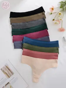 Comfortable Women's Thong Panties Set, 10pcs Underwear for Daily Wear, Breathable and Soft Fabric, Perfect for All Seasons, Breathable Fit Panties