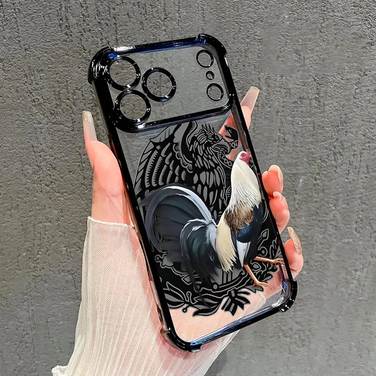 Electroplated Rooster Print Smartphone Cover - Multi-Model Handheld Accessory with 4-Corner Airbag Shockproof, Transparent Customizable Protector for iPhone 17/16/15/14/13/12/11 Pro Max Devices