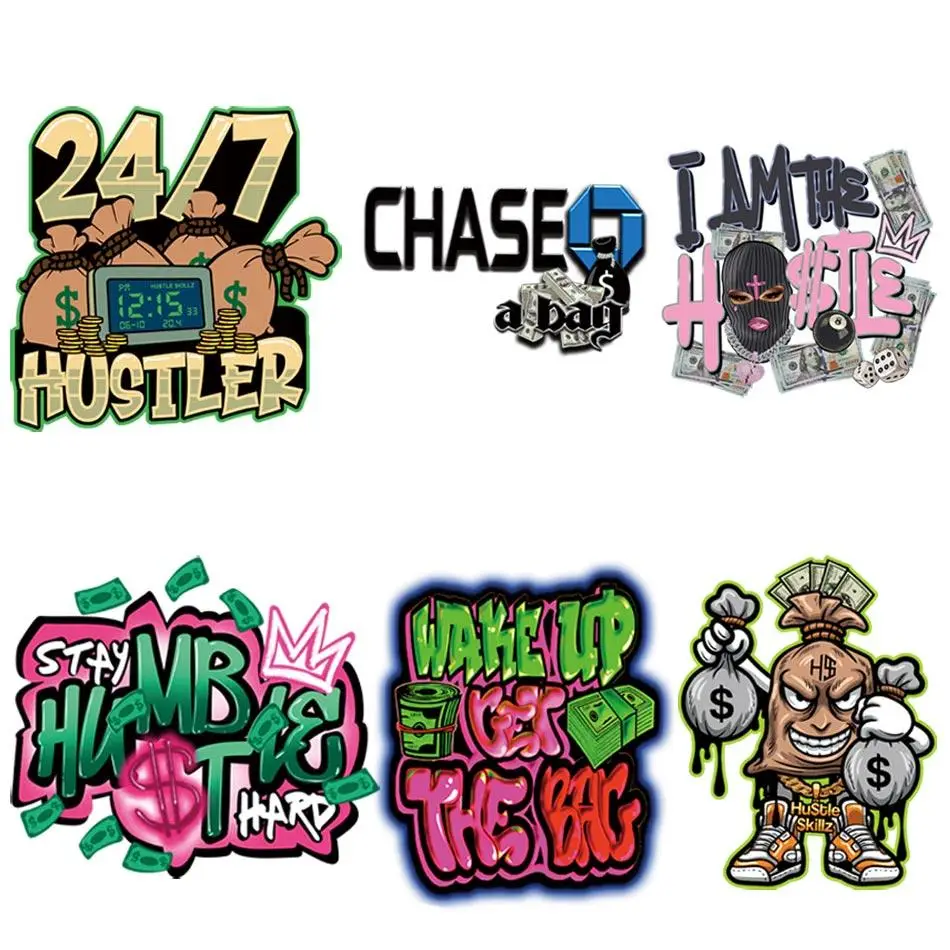 Alphabet Money Pattern Heat Transfer Stickers, 6 Counts/set DIY Heat Transfer Stickers For Clothing, Creative Clothing Accessories