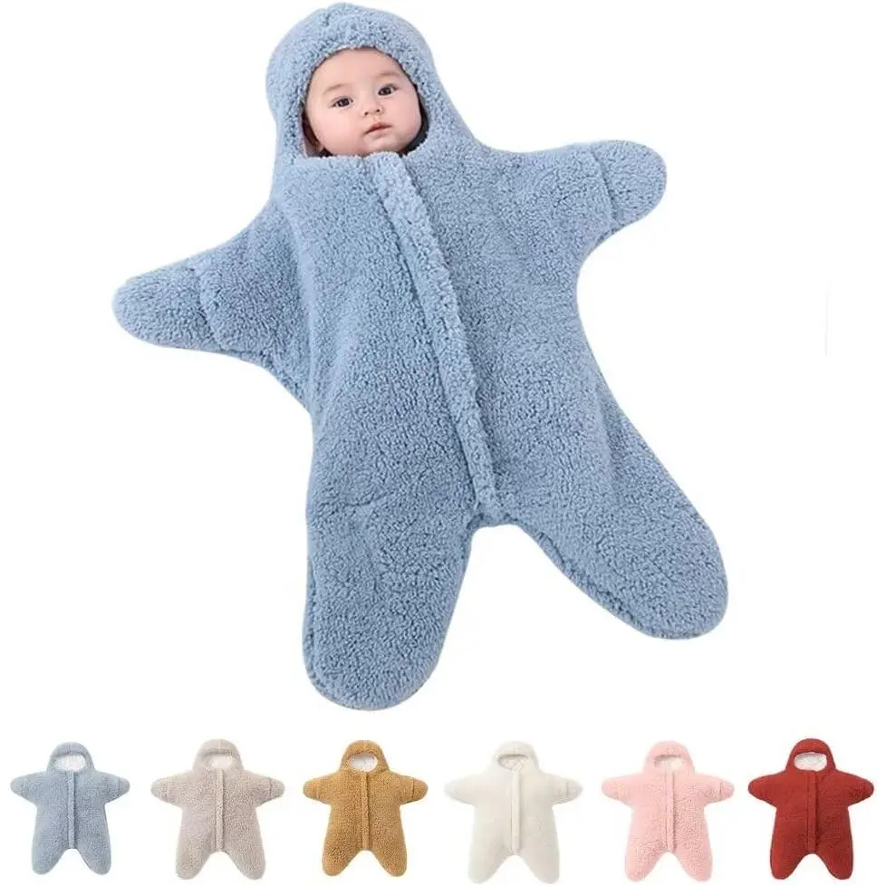 Newborn-Infant Starfish Onesie - Thick Fleece, Soft Wearable Swaddle Wrap Sleeping Sack, No-Irritation Baby Warm Loungewear, Star