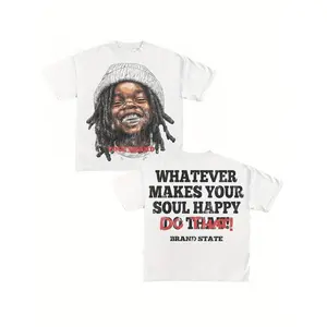 Brand State Unisex Double-Sided "Whatever Makes Your Soul Happy Do That" Smiling Kid Graphic Sport T-Shirt Positive Vibes Oversized Cotton Streetwear Tee for Men & Women