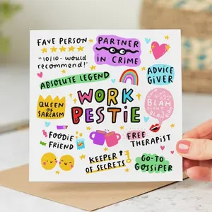 Work Bestie Card - Colleague, Co-Worker, Funny Card, Birthday Card, New Job Leaving Card, Personalised Card, Custom Message Card