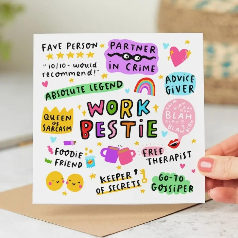 Work Bestie Card - Colleague, Co-Worker, Funny Card, Birthday Card, New Job Leaving Card, Personalised Card, Custom Message Card