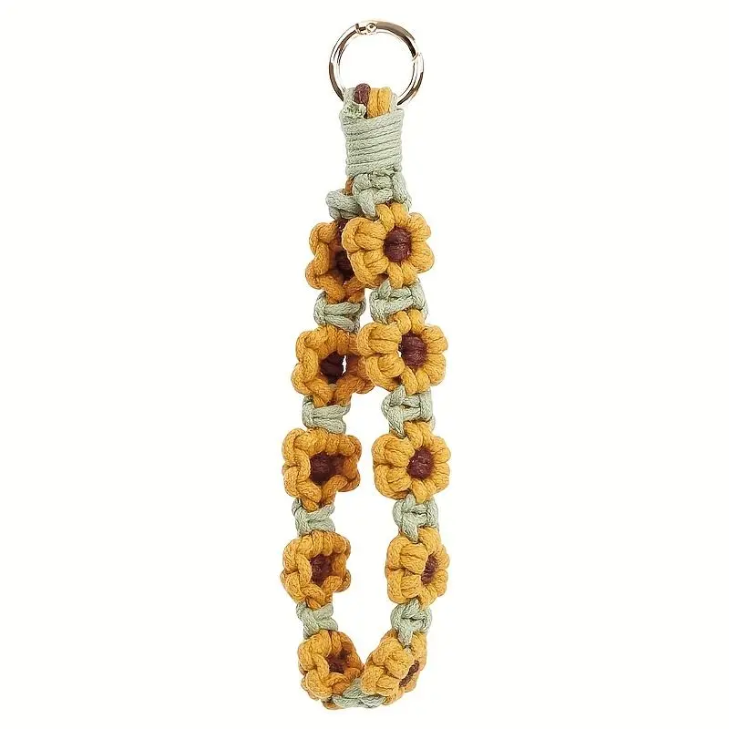 Handmade Boho Macrame Keychain Wristlet –Exquisite Crochet Floral Design,Perfect for Keys or Phone Lanyard, Decorative Wristlet