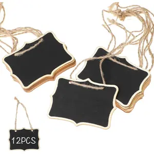 12 Pack Mini Wooden Hanging Chalkboard Signs, Small Blackboard Labels Ideal for Party Buffet Food Name Tags