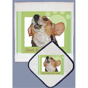 212 MAIN Quilted 2-Piece Absorbent Cotton Kitchen Cleaning Set - Dish Towel, Pot Holder, Beagle Print Design, Ideal Home Supplies Gift, Two-Piece