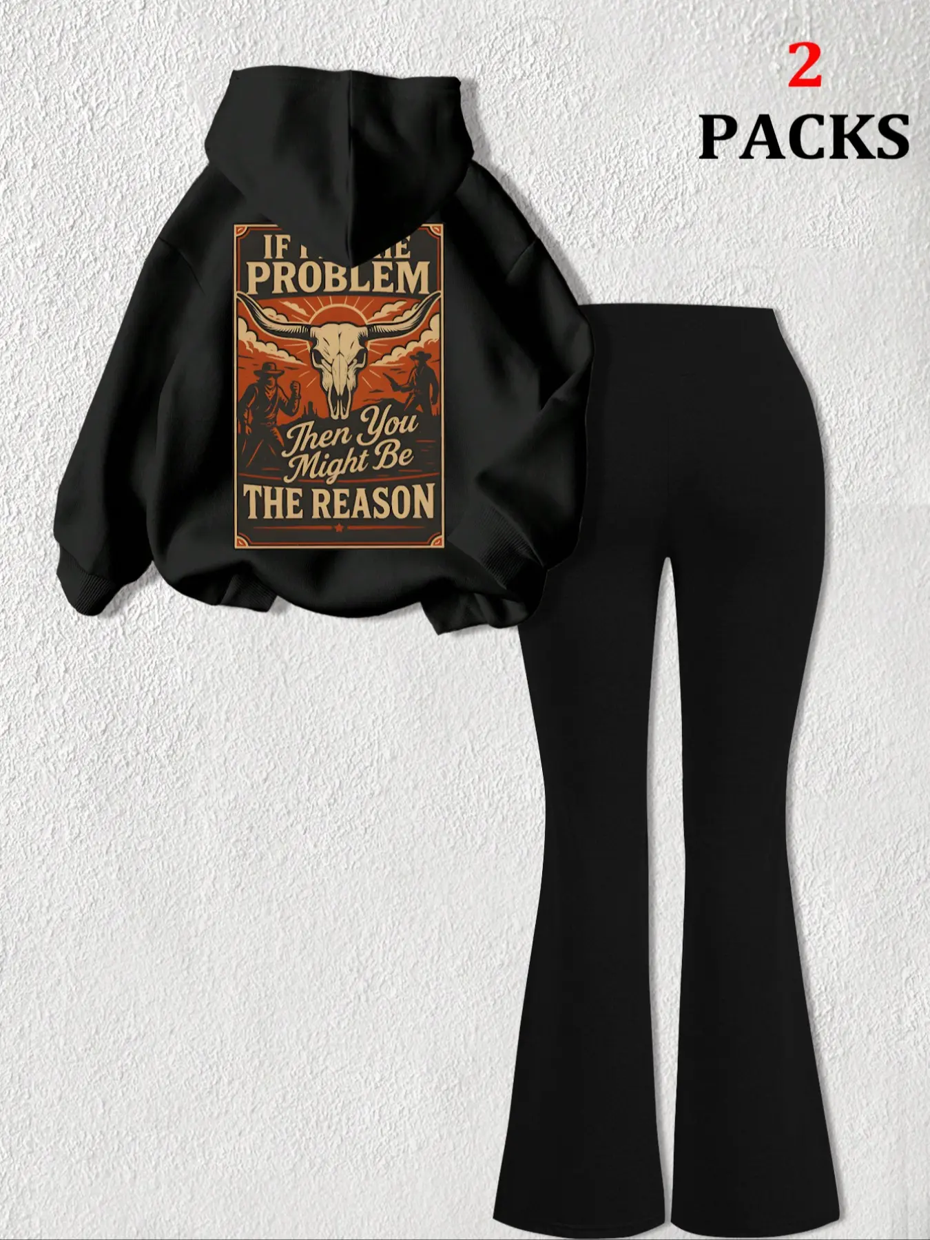 Women's Warm Sweatshirt Set + Slim Fit Flare Pants, Casual Halloween Skull Floral Print, Loose-Fit Summer, 2 Piece Set
