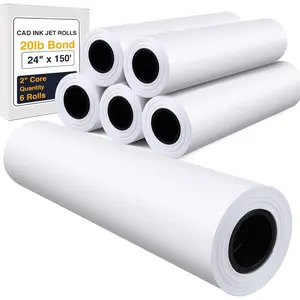 Wide Format Paper,6 Rolls Plotter Paper 24 In x 150 Ft, CAD Bond Rolls,20lb,Bond Paper  2" Core for CAD Printing  Wide Format Ink Jet Printers