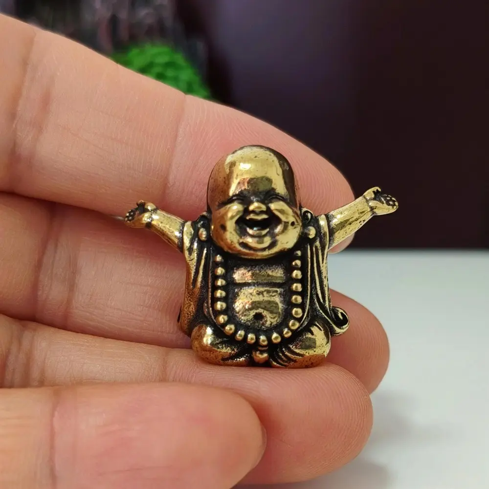 Laughing Buddha Brass Figurine, Tea Pet Desk Ornament, Carving Decorative Statue, Collectible Craft, Decoration, Religious Home Decor, Religious Decorations, Feng Shui Lucky Charm