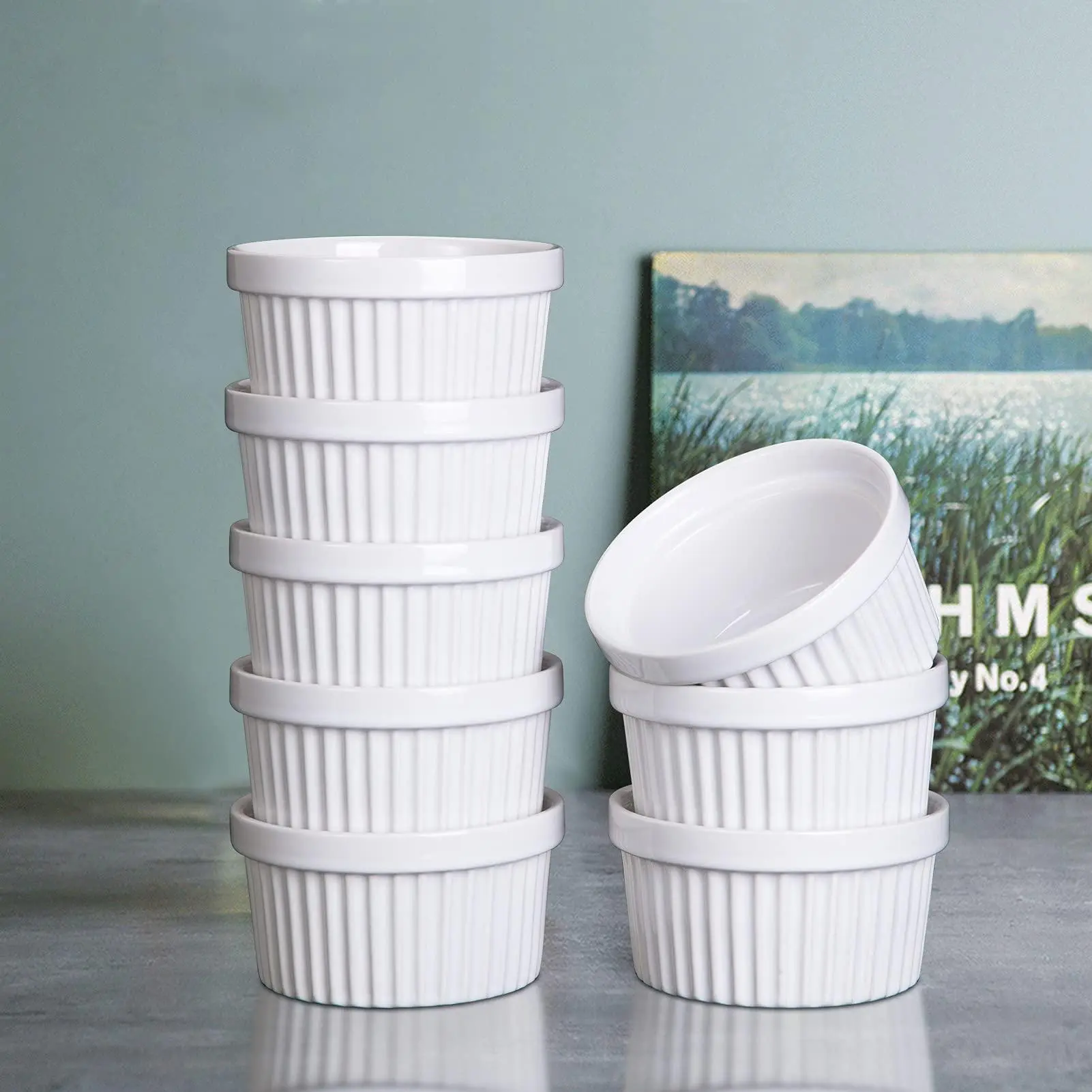 Gaomon 8oz 8-Piece Classic Porcelain Ceramic Ramekins Set, Dishwasher-Safe Oven-Safe Kitchen Bakeware for Custard, Souffle, Dipping Sauce Cups
