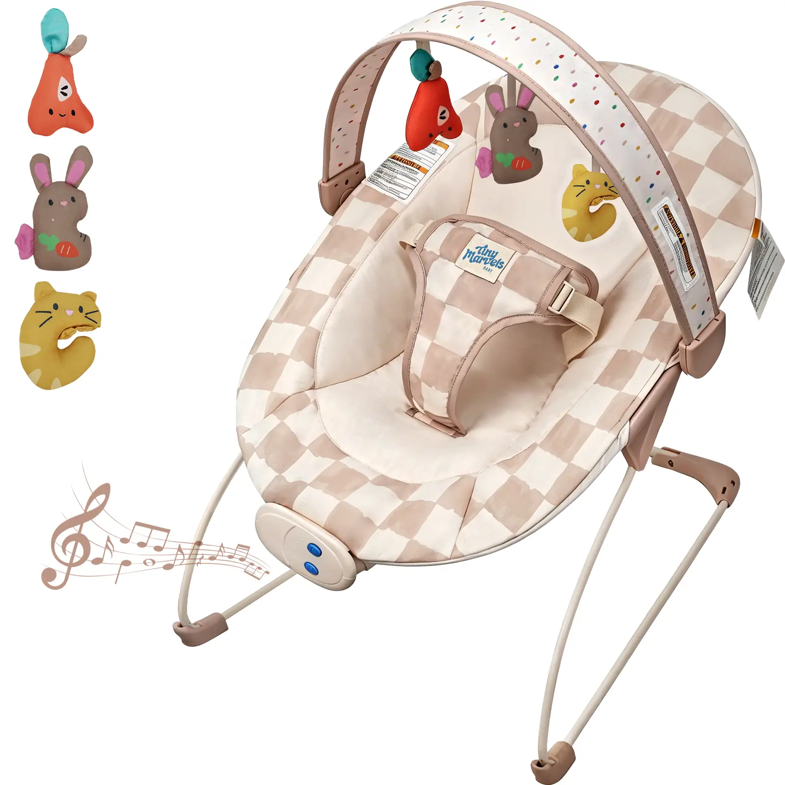 Baby Bouncer – Baby Bouncer seat, Infants Bouncy Seat with Music & Sensory Toys, Machine Washable Seat Pad Indoor Infant Seat, Ideal for Newborns 0-6 Months, 20lbs