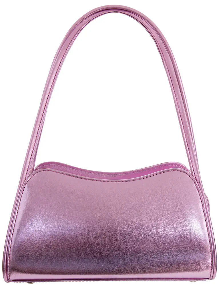 Nova Metallic Shoulder Bag Y2K Nolstalic Bag High-Shine Vegan Leather Structured Curved Silhouette Compact Profile Secure Top Zip Closure
