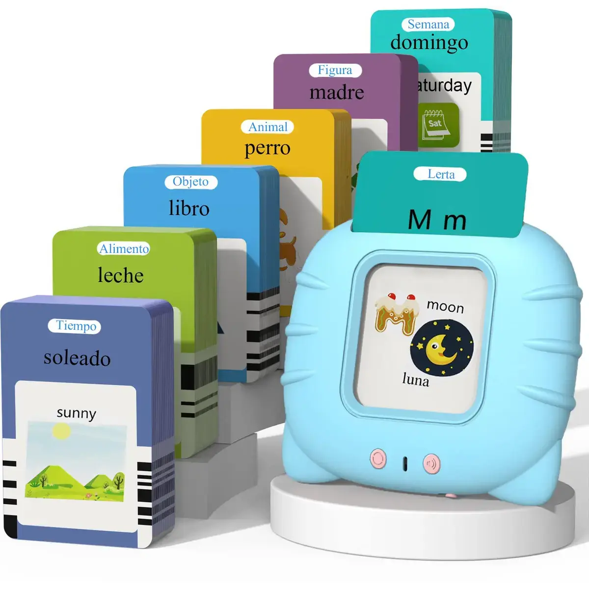 Bilingual Talking Vocabulary Flashcards Set - English-Spanish Educational Language Toy Study Cards for Kids, Preschool Learning Tool with 224 Sight Words for Language Development, Summer-Themed Holiday Gifts