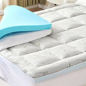 Dual Layer 4 Inch Memory Foam Mattress Topper, 2 Inch Gel Memory Foam and 2 Inch Cooling Pillow Top Mattress Pad Cover for Back Pain, Medium Support