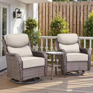 Belord 3-Piece Wicker Swivel Glider Set, Glass Table & Chairs,6" Extra-Thick Cushions, NT Series