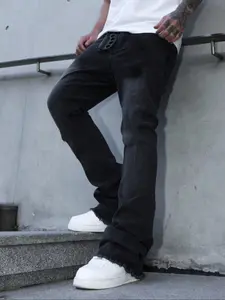 Men's Fashionable Washed Denim Jeans, Trendy Street Style Hip Hop Pants, Versatile Leg Shaping Design, Perfect for Casual Wear