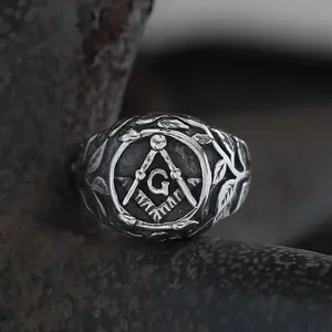 GTHIC Masonic Symbol Ring Stainless Steel AG Compass Vintage Jewelry for Men Daily Wear Father's Day Gift